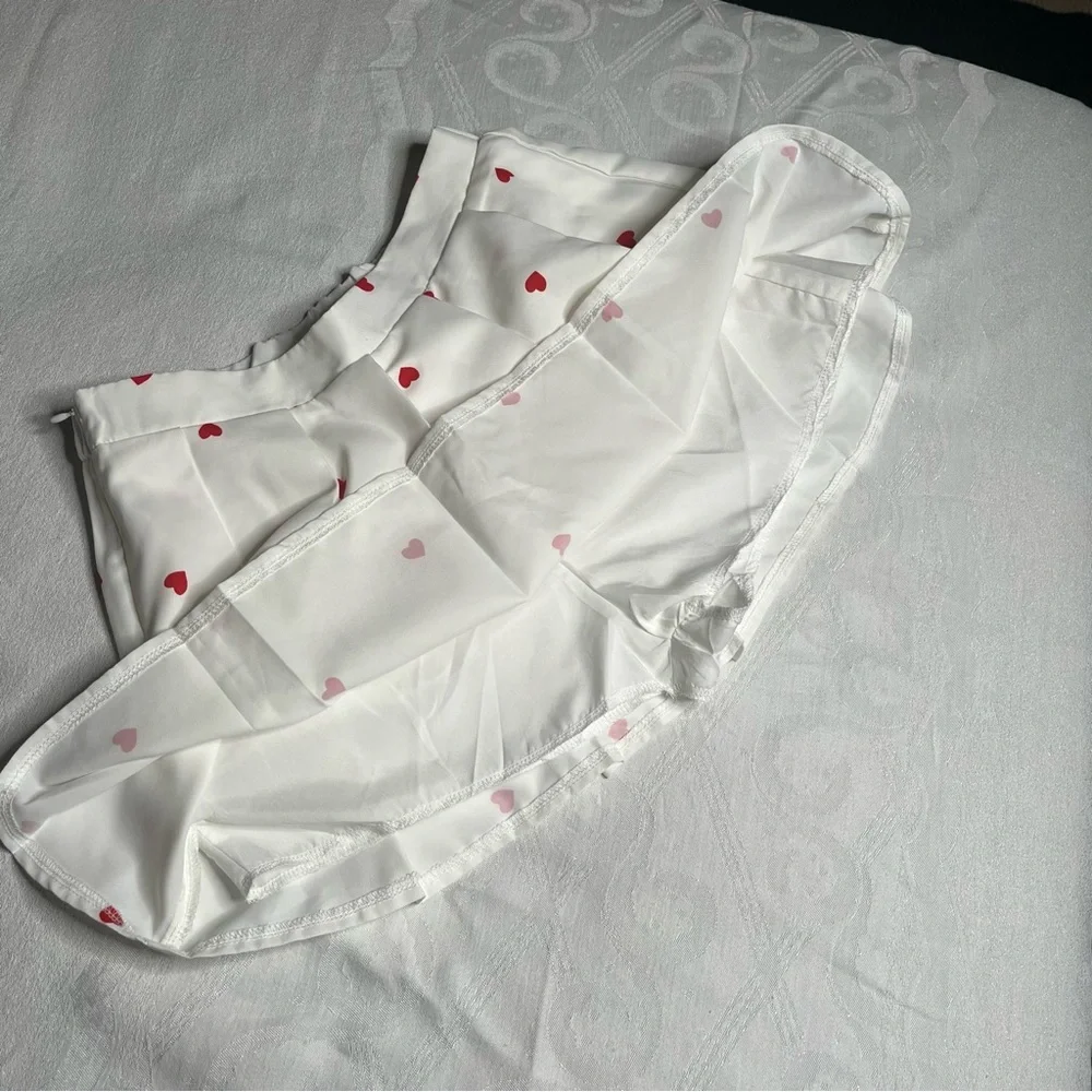 SHEIN Heart Print Shirt and Pleated Skort Set XS